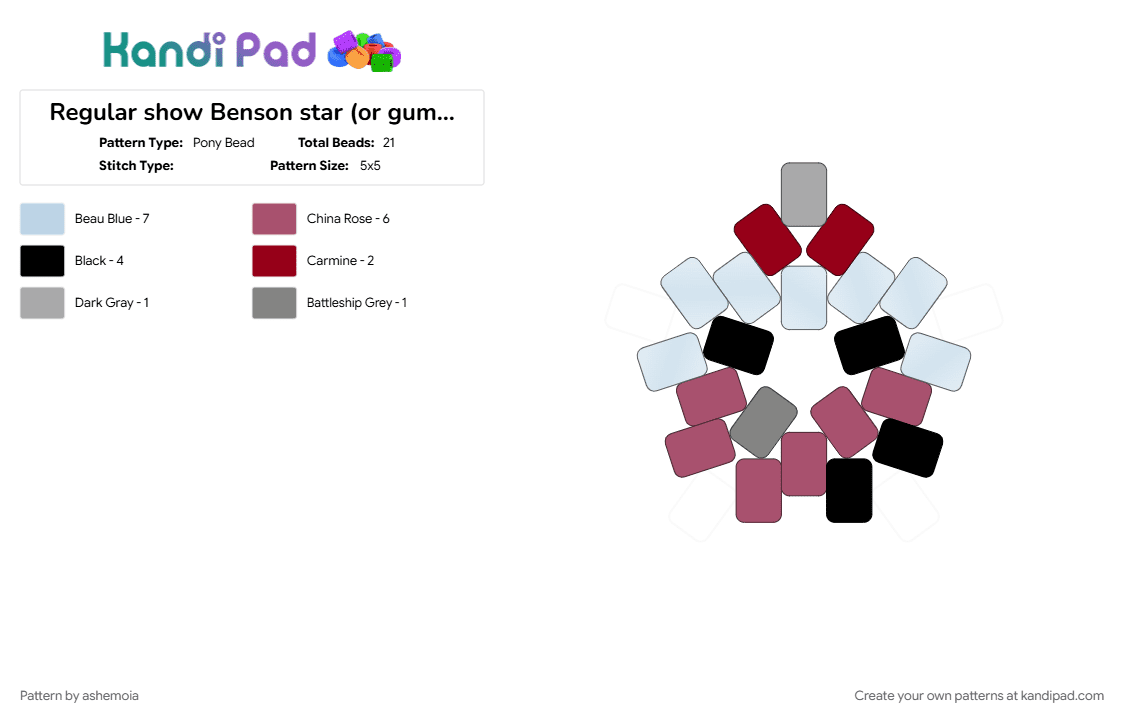 Regular show Benson star (or gumball machine star) - Pony Bead Pattern by ashemoia on Kandi Pad - 