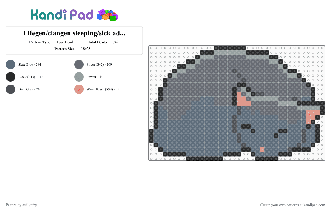 Lifegen/clangen sleeping/sick adult sprite #18 - Fuse Bead Pattern by ashlynfry on Kandi Pad - gray,warriors,cat,clangen,lifegen,animal,warrior cats,wild