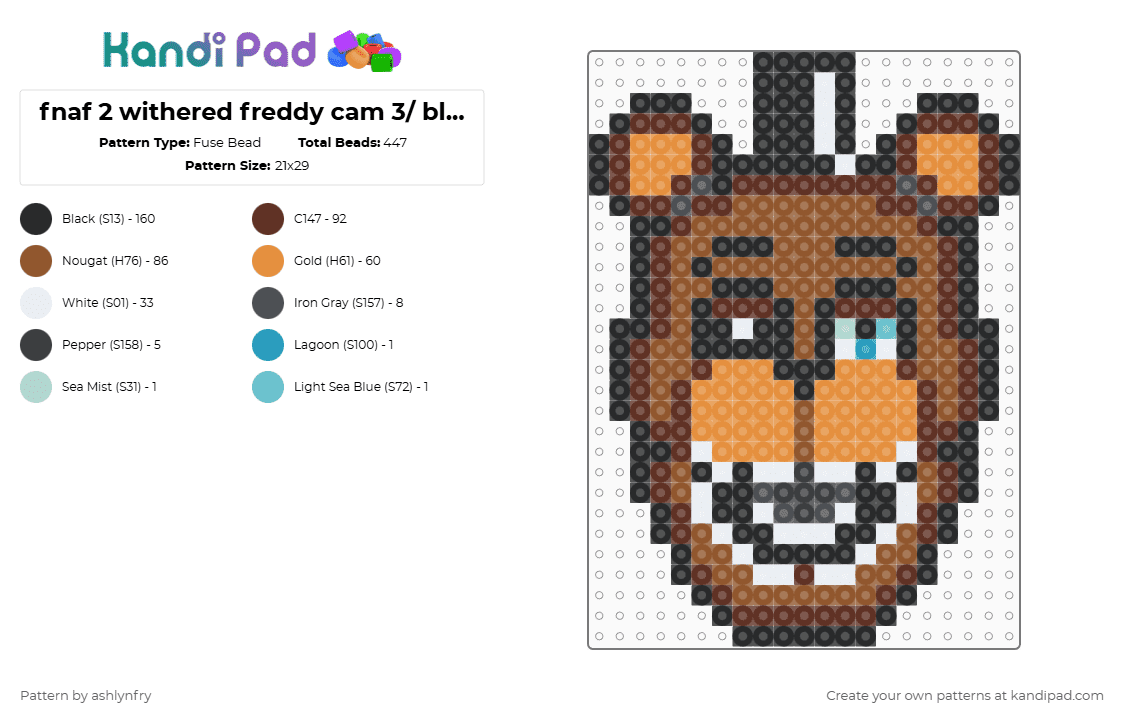 FNAF 2 withered freddy cam 3/ black eye - Fuse Bead Pattern by ashlynfry on Kandi Pad - brown,orange,tan,fnaf,fnaf 2,five nights at freddys,five nights at freddys 2,withered freddy,withered,freddy,freddy fazbear