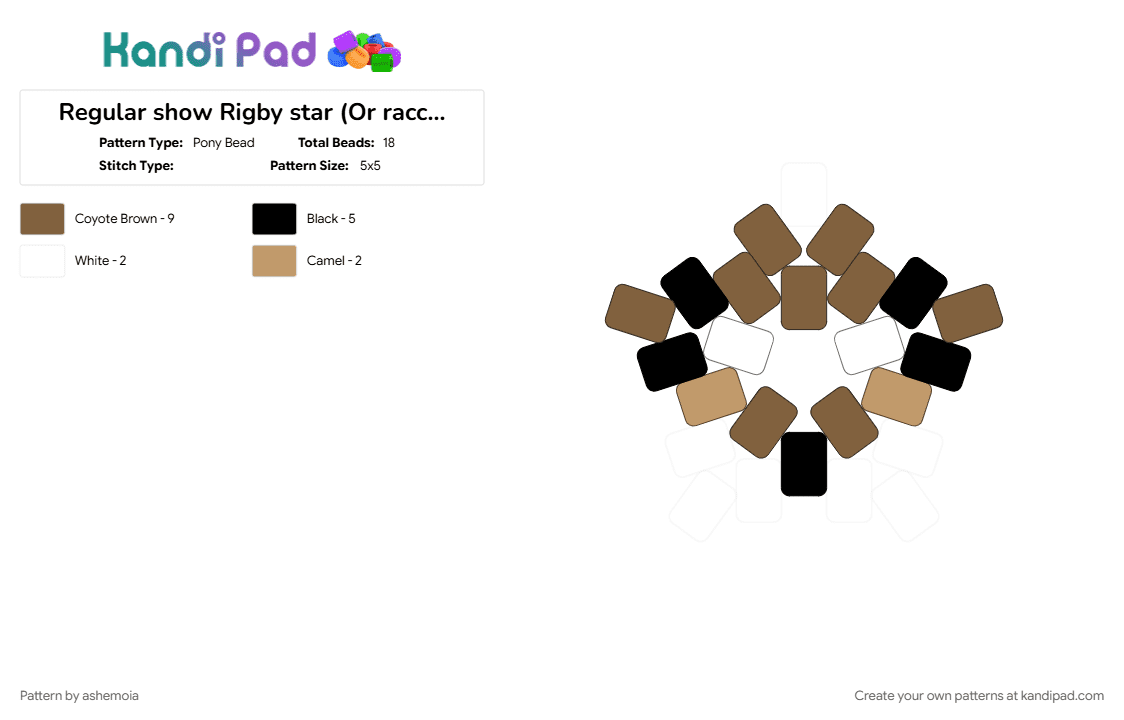 Regular show Rigby star (Or raccoon star) - Pony Bead Pattern by ashemoia on Kandi Pad - 