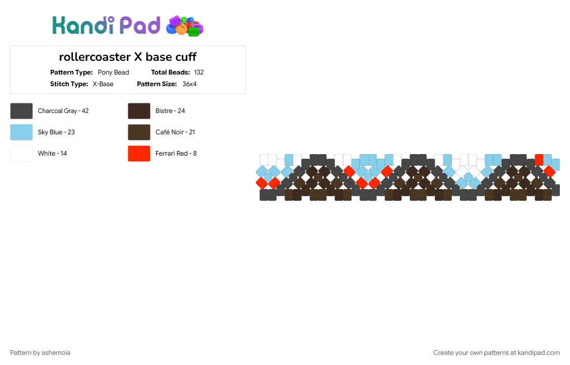 rollercoaster X base cuff - Pony Bead Pattern by ashemoia on Kandi Pad - 