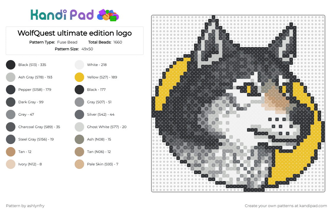 WolfQuest ultimate edition logo - Fuse Bead Pattern by ashlynfry on Kandi Pad - gray,wolf,canine,yellowstone,wild,wildlife,animal,videogame,wolfquest