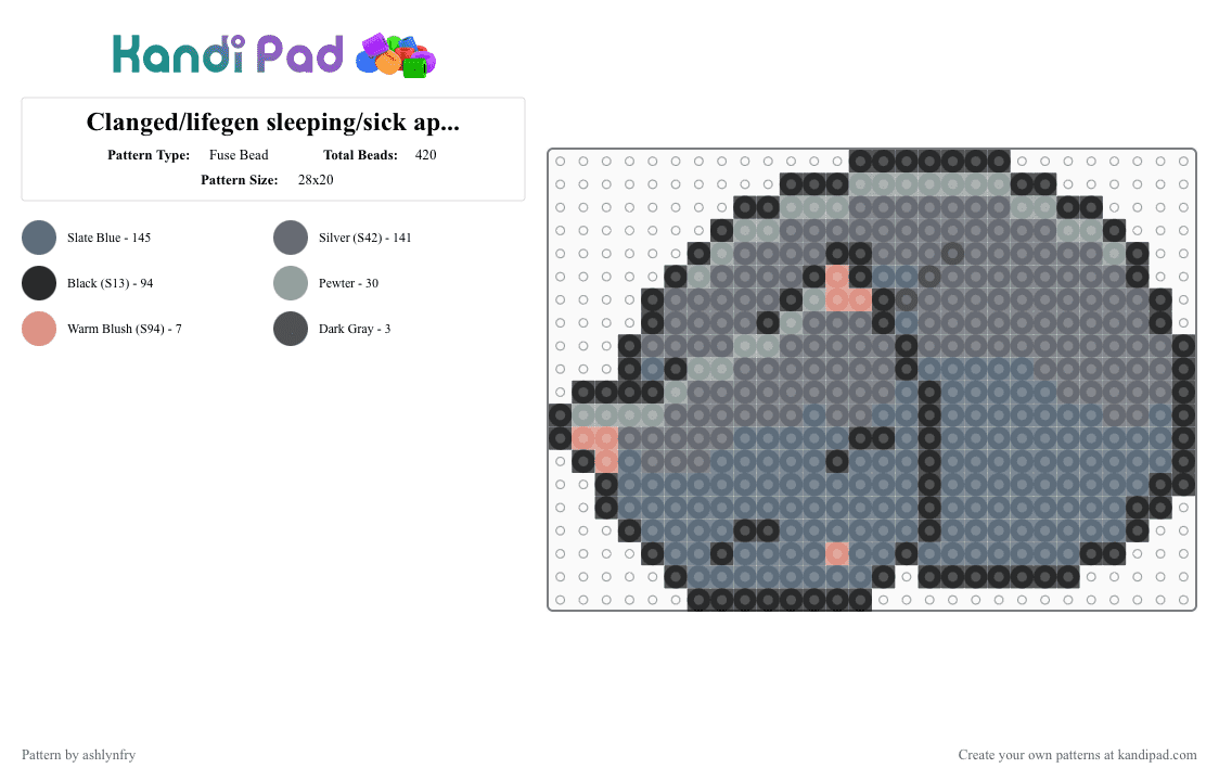 Clanged/lifegen sleeping/sick apprentice/kit - Fuse Bead Pattern by ashlynfry on Kandi Pad - gray,warriors,clangen,lifegen,animal,warrior cats,cats,wild