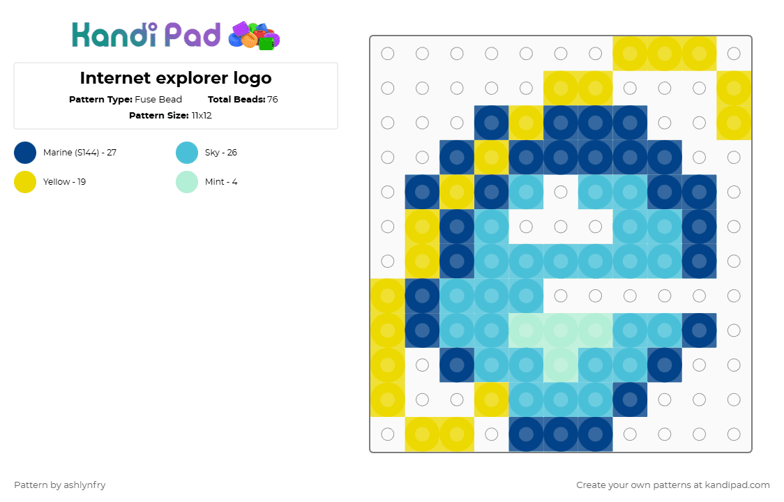 Internet explorer logo - Fuse Bead Pattern by ashlynfry on Kandi Pad - blue,light blue,internet,computer,explorer,internet explorer,web,retro,frutiger,frutiger aero