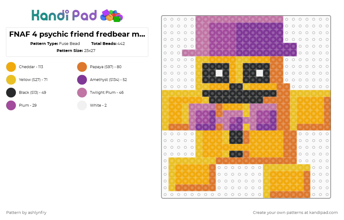 FNAF 4 psychic friend fredbear minigame sprite - Fuse Bead Pattern by ashlynfry on Kandi Pad - orange,pink,fnaf,five nights at freddys,fnaf 4,fredbear,plush,fredbear plush,psychic friend fredbear,minigame
