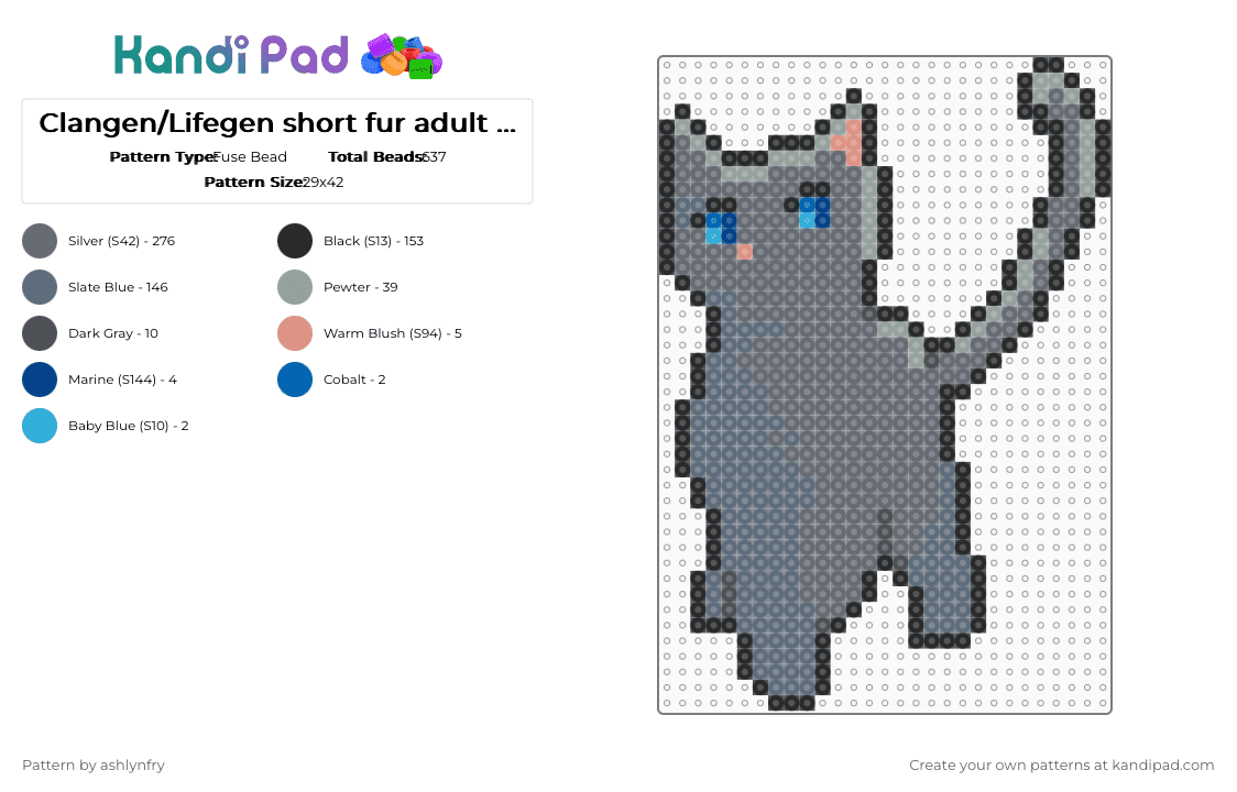Clangen/Lifegen short fur adult sprite #6 - Fuse Bead Pattern by ashlynfry on Kandi Pad - gray,warriors,cat,clangen,lifegen,animal,warrior cats,wild