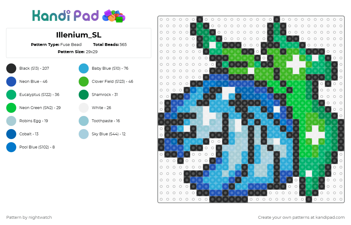 Illenium_SL - Fuse Bead Pattern by nightwatch on Kandi Pad - seven lions,illenium,dj,logo,edm,music,light blue,green