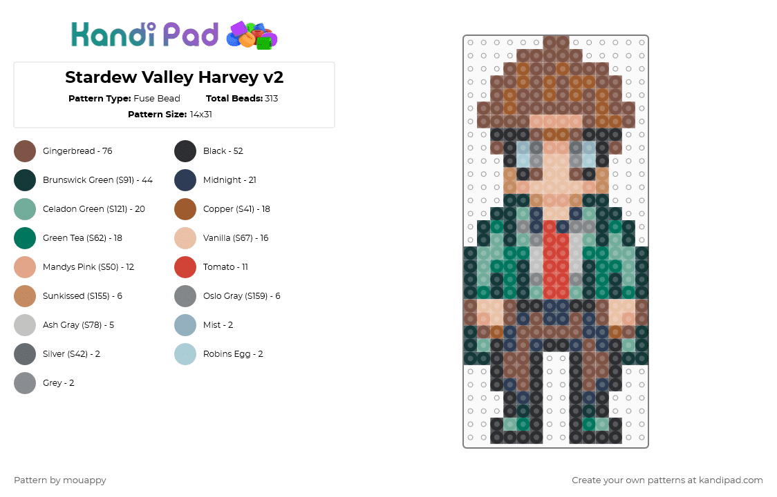 Stardew Valley Harvey v2 - Fuse Bead Pattern by mouappy on Kandi Pad - tan,beige,teal