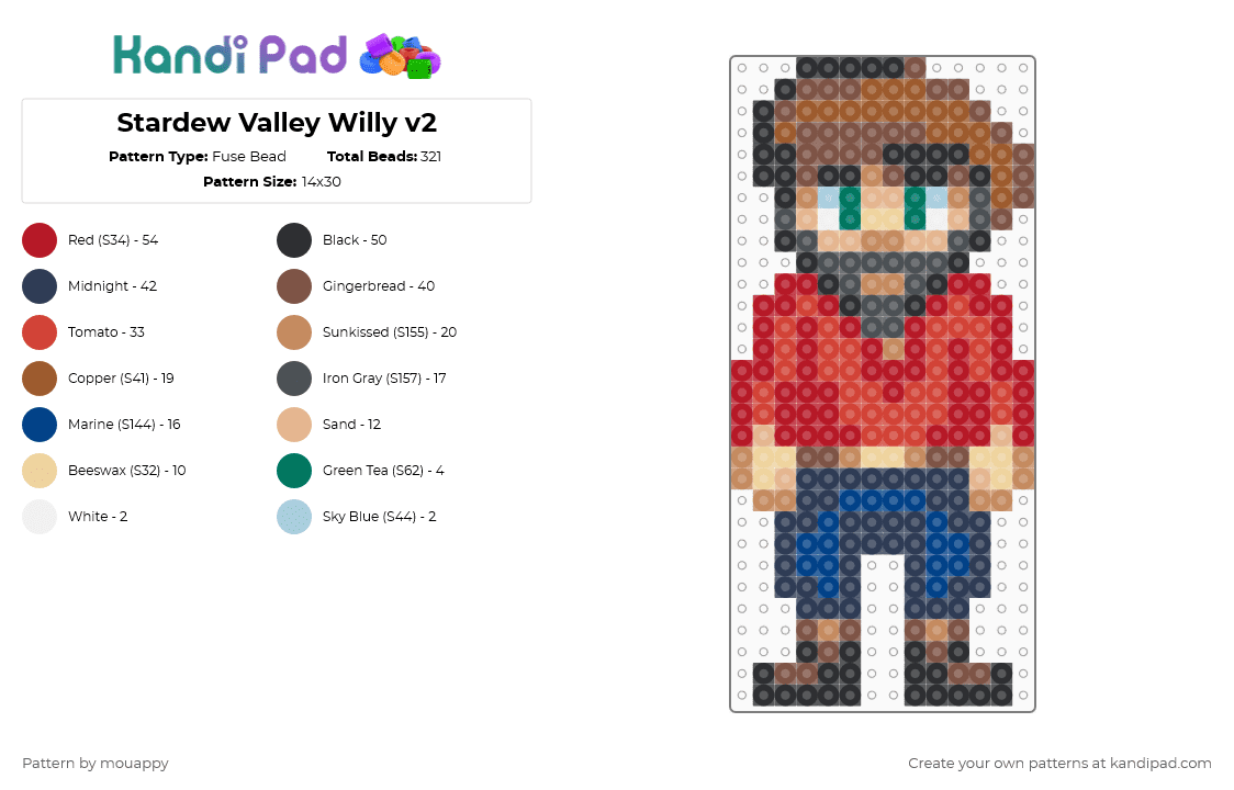 Stardew Valley Willy v2 - Fuse Bead Pattern by mouappy on Kandi Pad - tan,purple,red