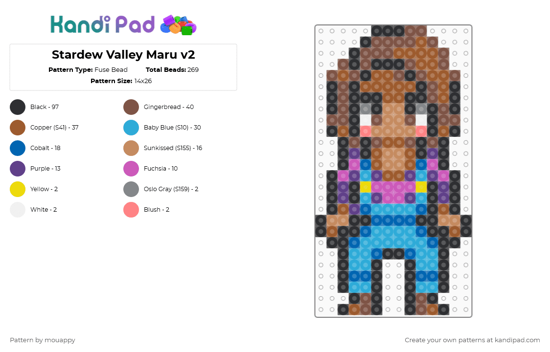 Stardew Valley Maru v2 - Fuse Bead Pattern by mouappy on Kandi Pad - tan,light blue