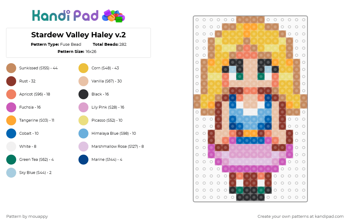Stardew Valley Haley v.2 - Fuse Bead Pattern by mouappy on Kandi Pad - red,orange,beige,colorful