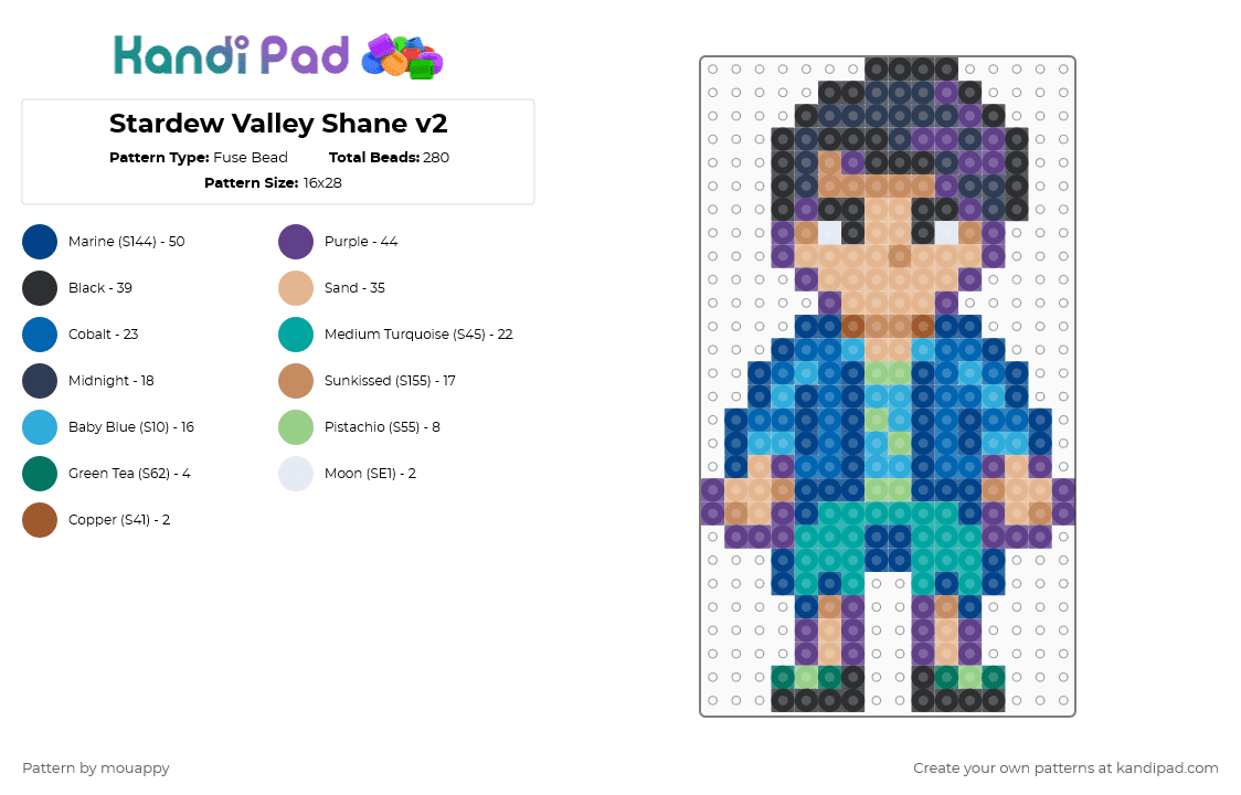 Stardew Valley Shane v2 - Fuse Bead Pattern by mouappy on Kandi Pad - purple,blue