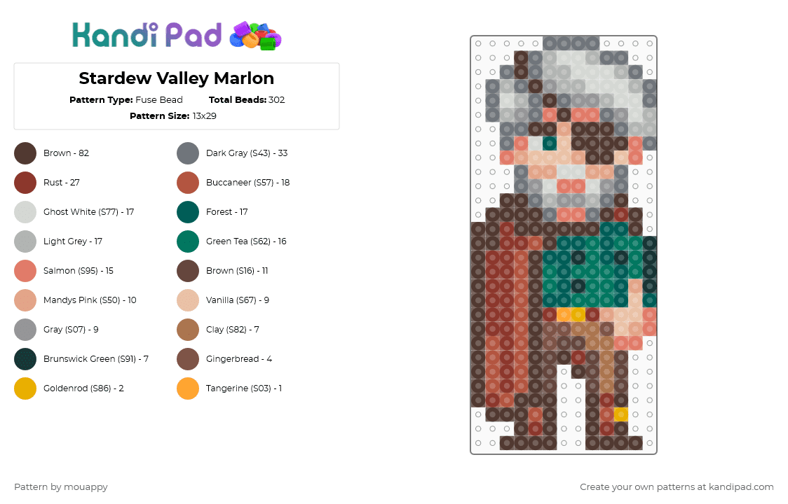 Stardew Valley Marlon - Fuse Bead Pattern by mouappy on Kandi Pad - brown,red,beige,gray