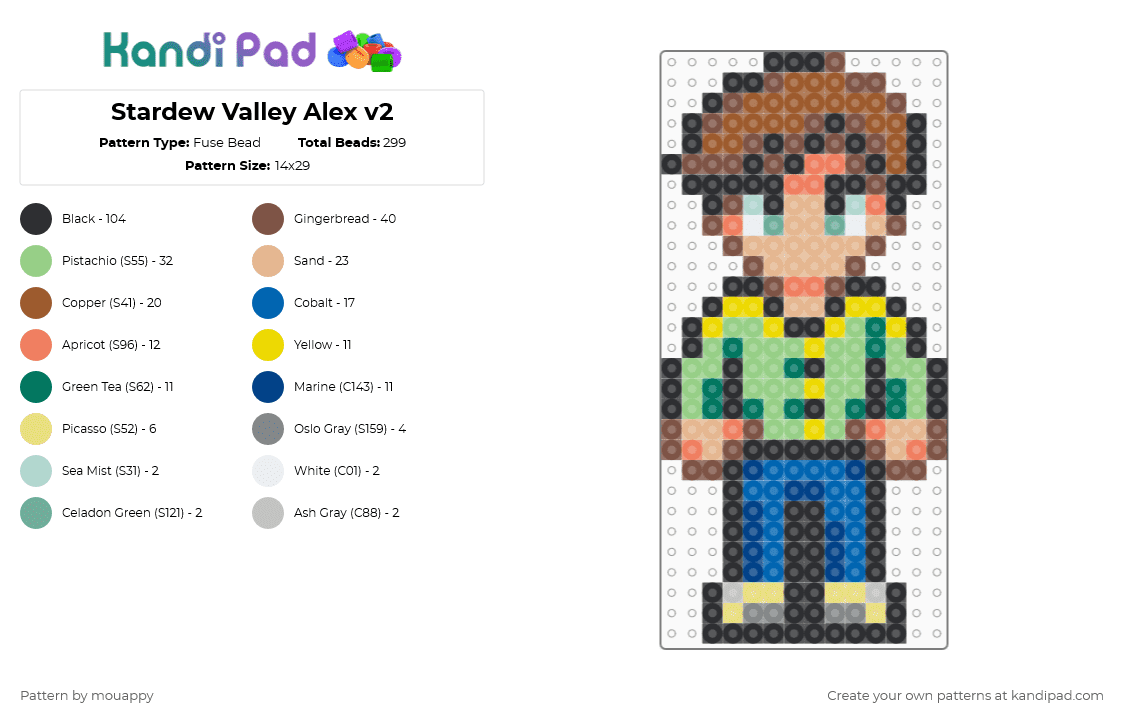 Stardew Valley Alex v2 - Fuse Bead Pattern by mouappy on Kandi Pad - tan,beige,teal,blue
