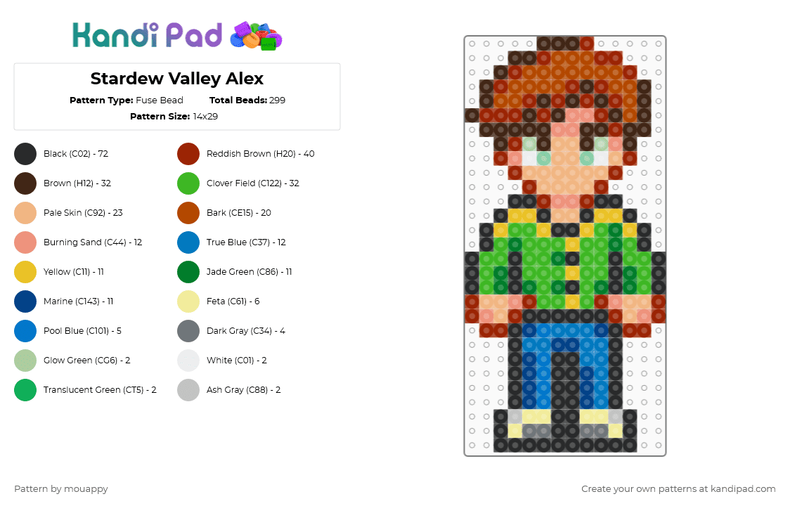 Stardew Valley Alex - Fuse Bead Pattern by mouappy on Kandi Pad - red,beige,blue,colorful