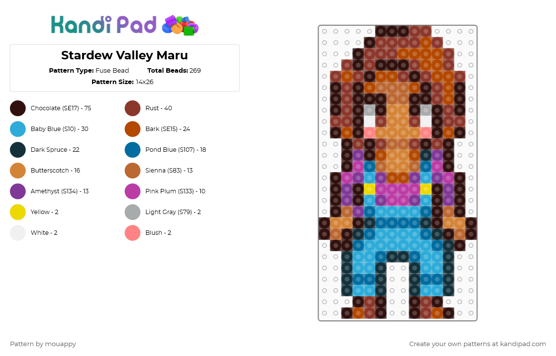 Stardew Valley Maru - Fuse Bead Pattern by mouappy on Kandi Pad - red,brown,light blue