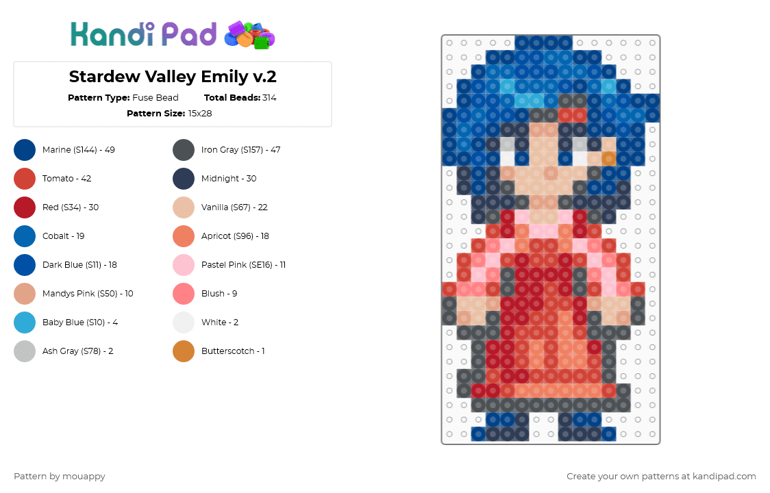 Stardew Valley Emily v.2 - Fuse Bead Pattern by mouappy on Kandi Pad - purple,blue,red