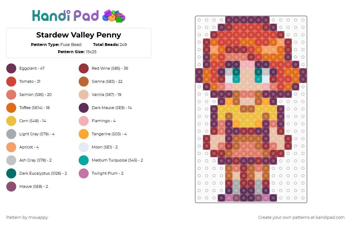 Stardew Valley Penny - Fuse Bead Pattern by mouappy on Kandi Pad - orange, pink, red