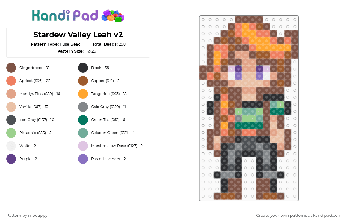 Stardew Valley Leah v2 - Fuse Bead Pattern by mouappy on Kandi Pad - tan,orange,beige