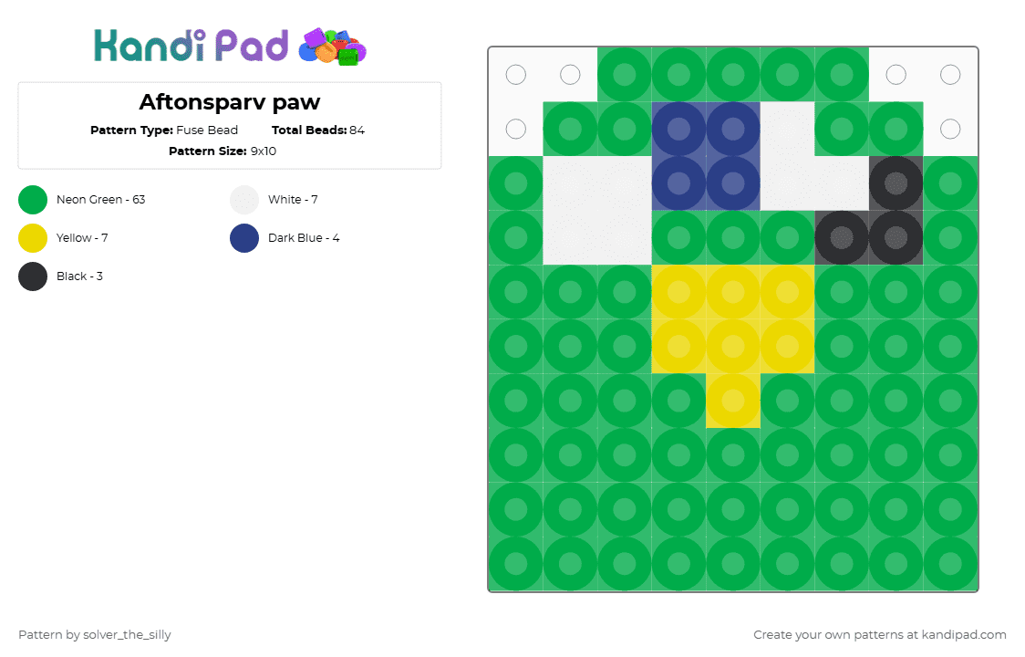 Aftonsparv paw - Fuse Bead Pattern by silly_goober_the_third on Kandi Pad - green,aftonsparv,ikea,ikea alien,paw,silly