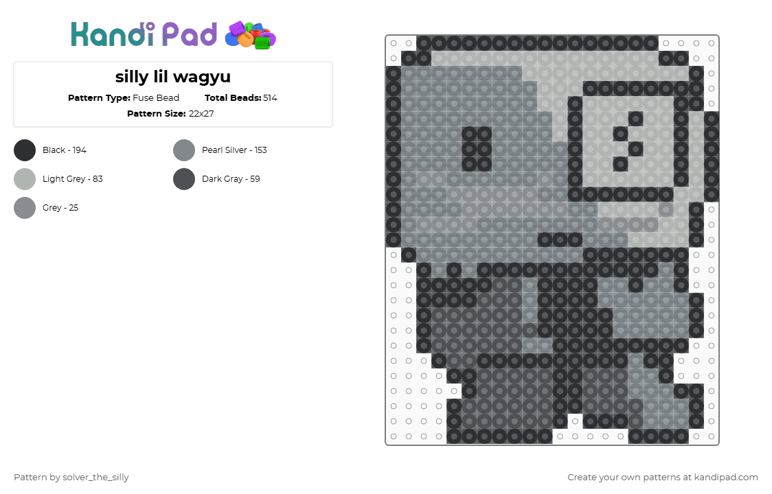 silly lil wagyu - Fuse Bead Pattern by silly_goober_the_third on Kandi Pad - gray,objectified,wagyu,grey