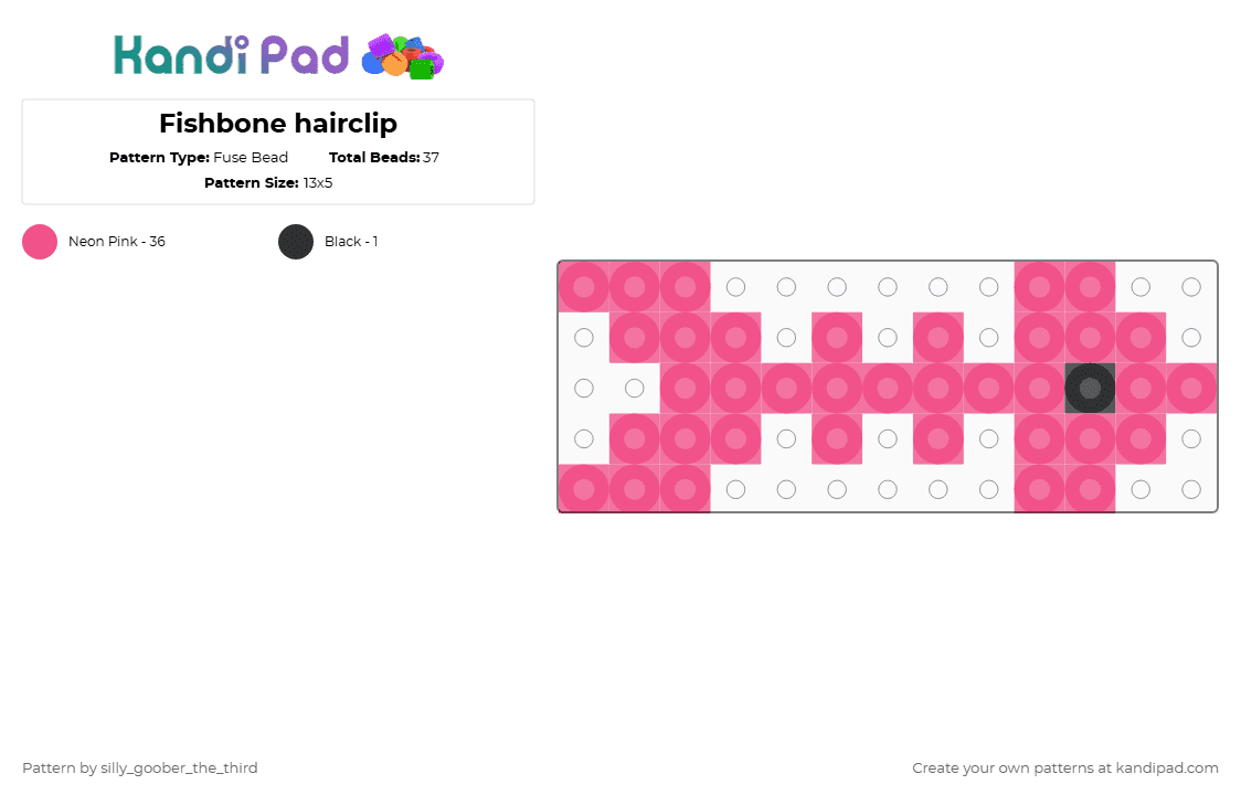 Fishbone hairclip - Fuse Bead Pattern by silly_goober_the_third on Kandi Pad - accessory, bone, fish, fishbone, hair clip, hairclip, pink