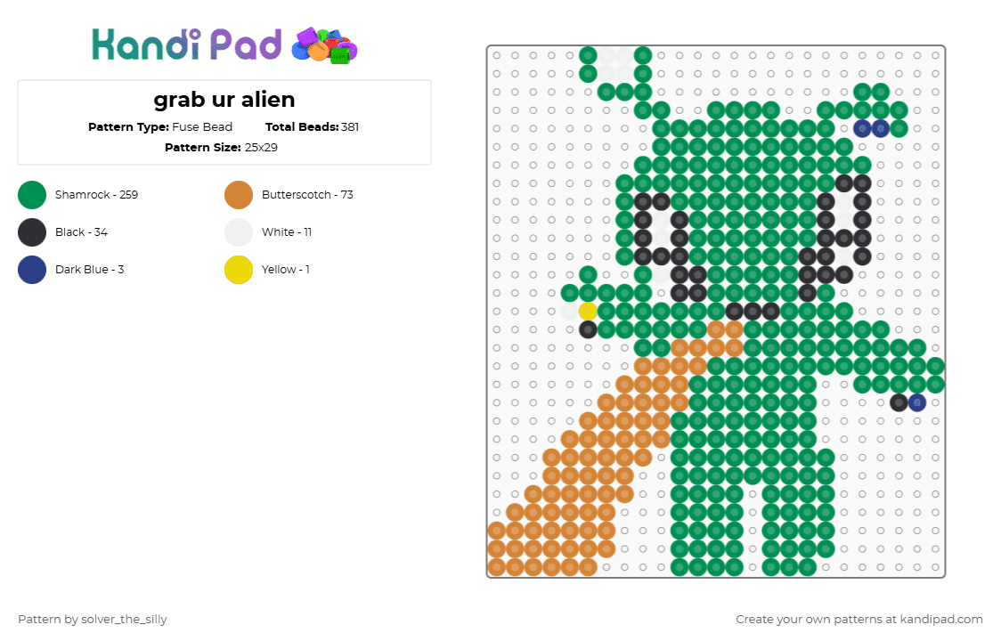 grab ur alien - Fuse Bead Pattern by silly_goober_the_third on Kandi Pad - alien, grab, green, hand, ikea, ikea alien, silly, tan