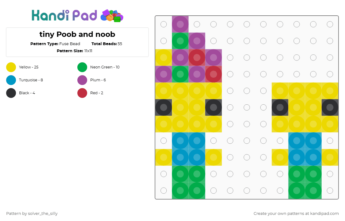 tiny Poob and noob - Fuse Bead Pattern by silly_goober_the_third on Kandi Pad - yellow,green,poob,noob,regretevator,roblox,silly,tiny
