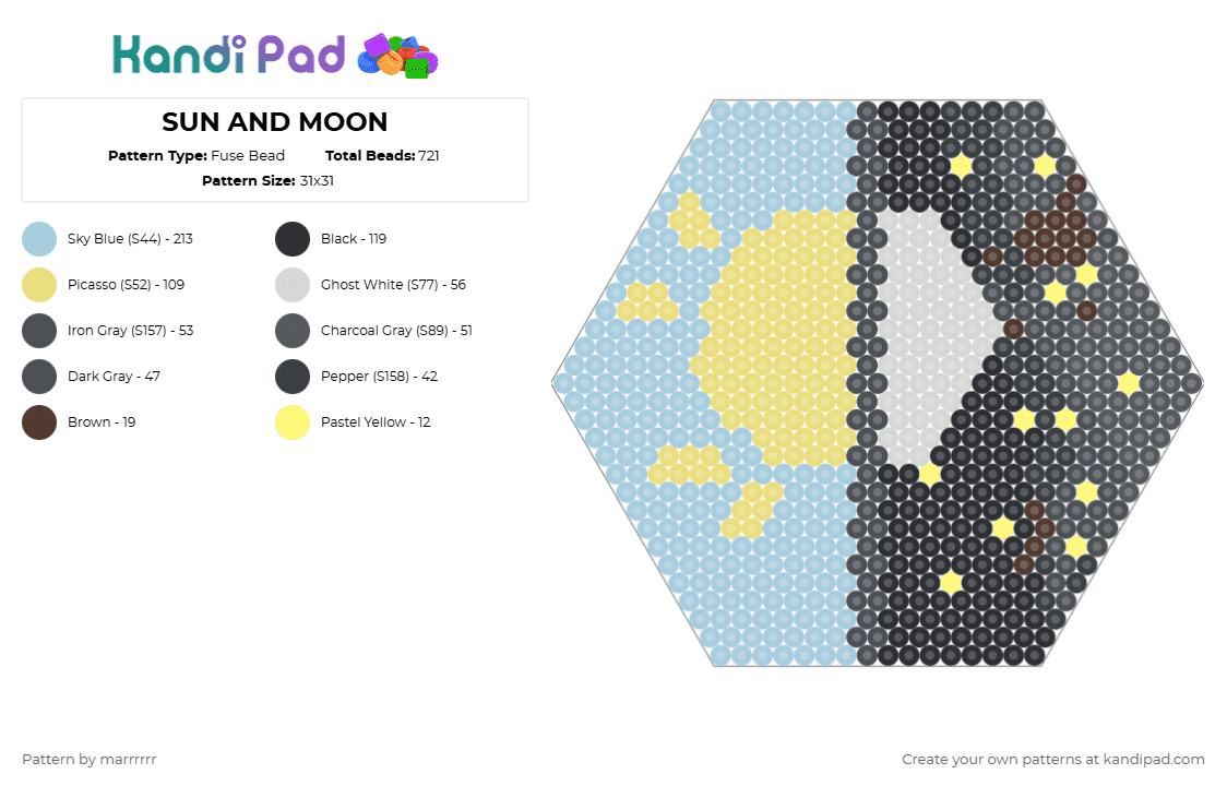 SUN AND MOON - Fuse Bead Pattern by marrrrrr on Kandi Pad - gray, light blue, yellow