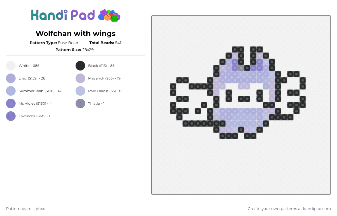 Wolfchan with wings - Fuse Bead Pattern by mistytear on Kandi Pad - pink, white