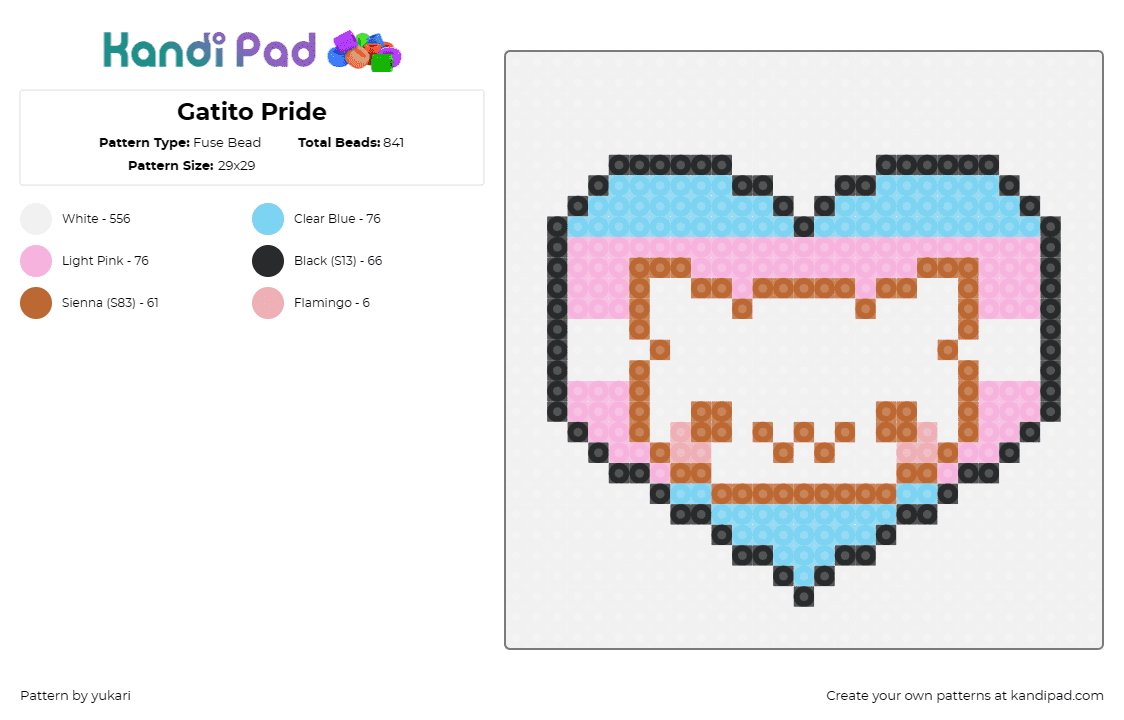 Gatito Pride - Fuse Bead Pattern by yukari on Kandi Pad - transgender,kitten,heart,pride,cute,light blue,pink,white