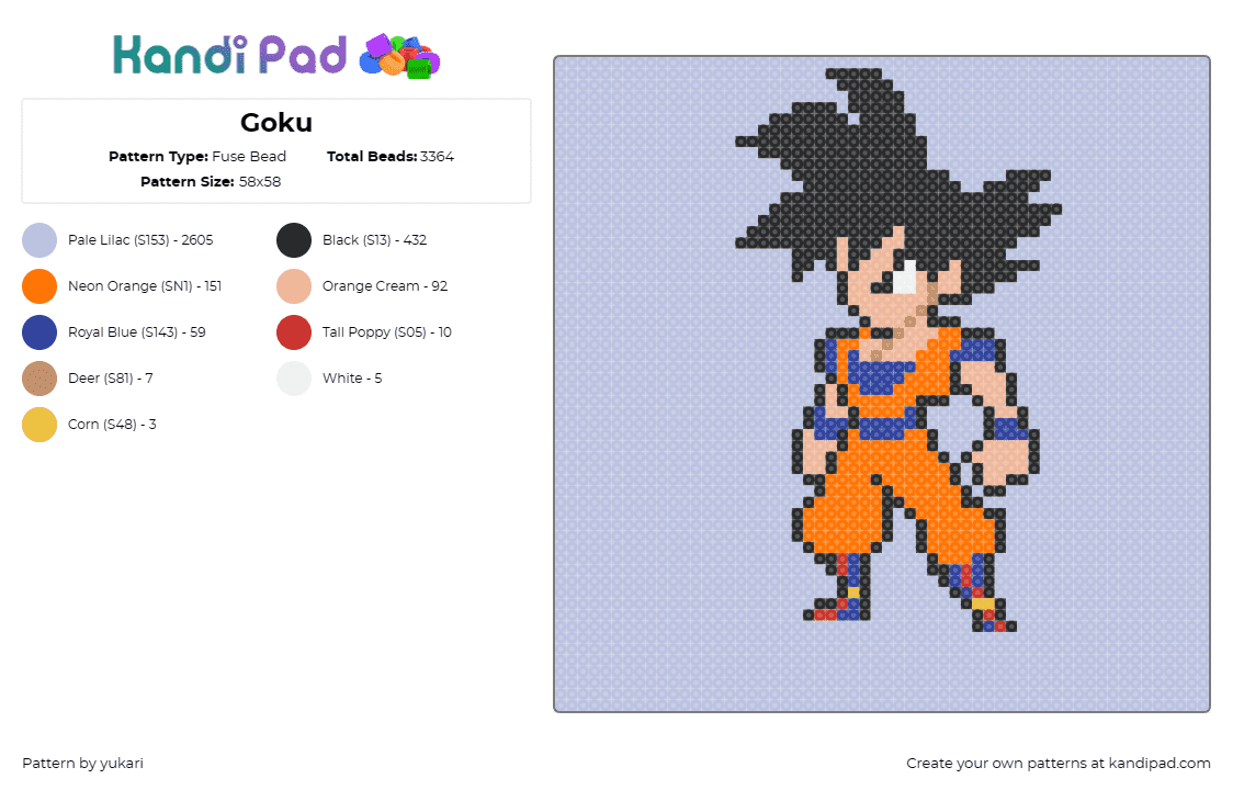 Goku - Fuse Bead Pattern by yukari on Kandi Pad - goku,dragonball z,character,anime,orange,black