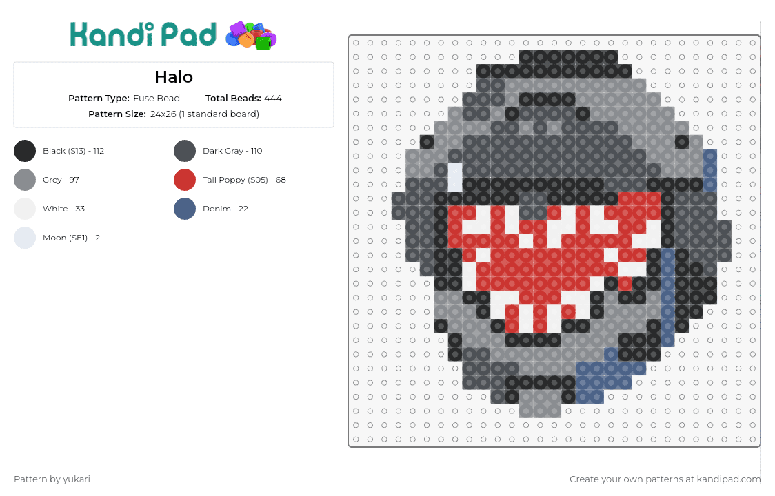 Halo - Fuse Bead Pattern by yukari on Kandi Pad - sharkface,halo,helmet,video game,red vs blue,iconic,menacing,tribute,epic,adventures,gray