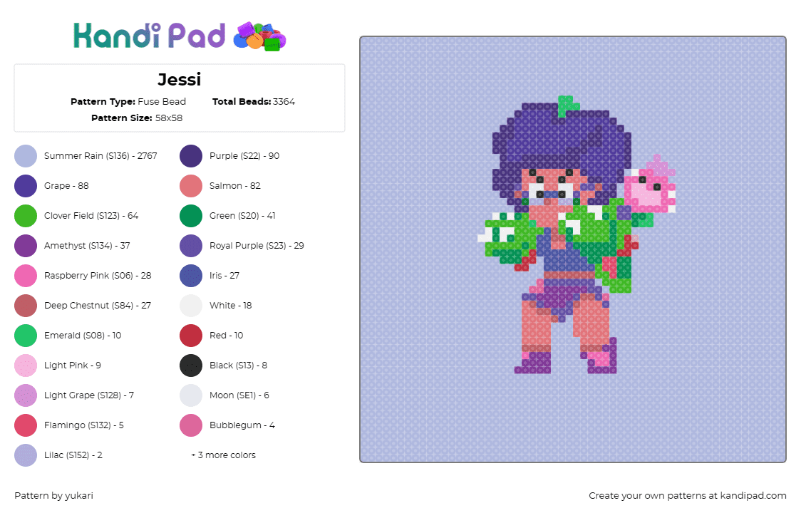 Jessi - Fuse Bead Pattern by yukari on Kandi Pad - rosa,brawl stars,boxing,video game,character,fight,green,purple