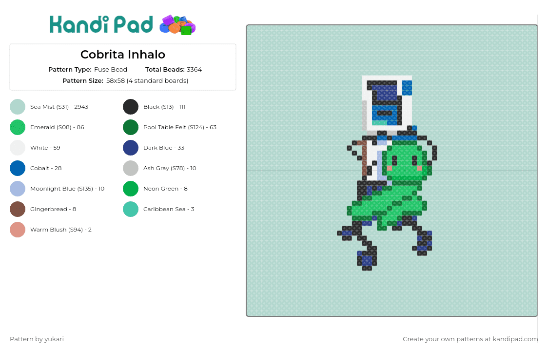 Cobrita Inhalo - Fuse Bead Pattern by yukari on Kandi Pad - robot,snake,humanoid,green