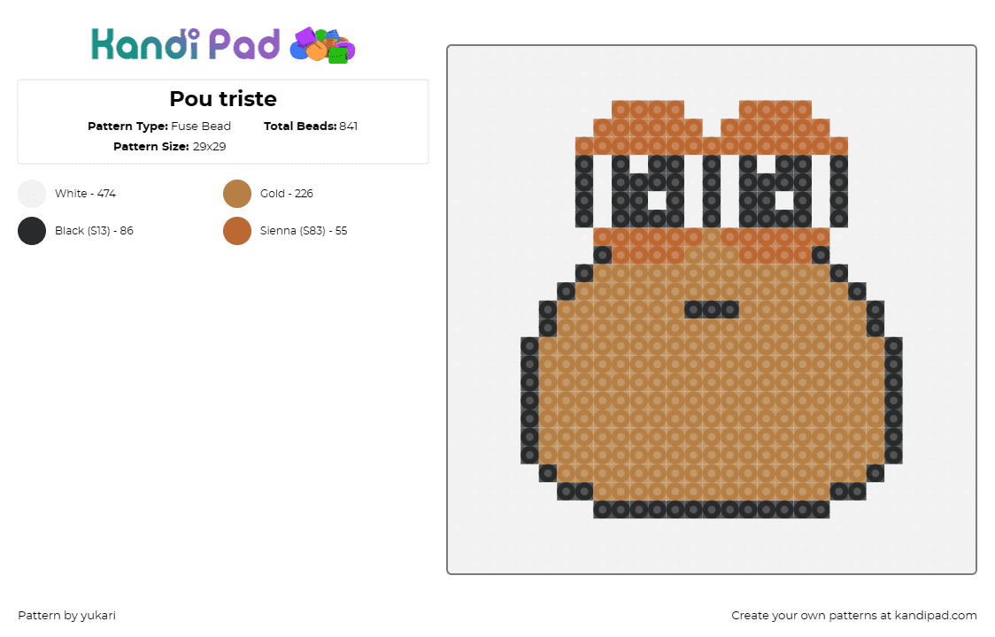 Pou triste - Fuse Bead Pattern by yukari on Kandi Pad - pou,pet,virtual,digital,video game,mobile,suspicious,character,brown