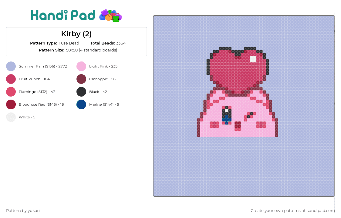 Kirby (2) - Fuse Bead Pattern by yukari on Kandi Pad - kirby,heart,nintendo,cute,love,charming,endearing,pink,red