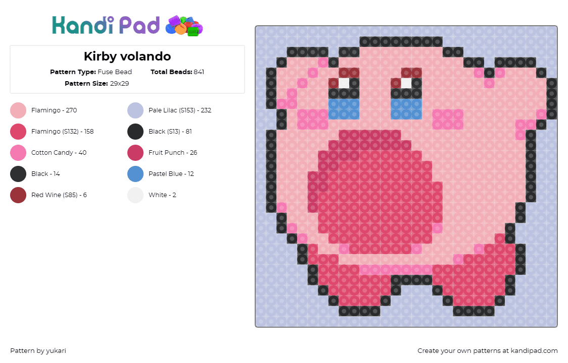 Kirby volando - Fuse Bead Pattern by yukari on Kandi Pad - kirby,nintendo,inhale,character,video game,adventure,playful,pink