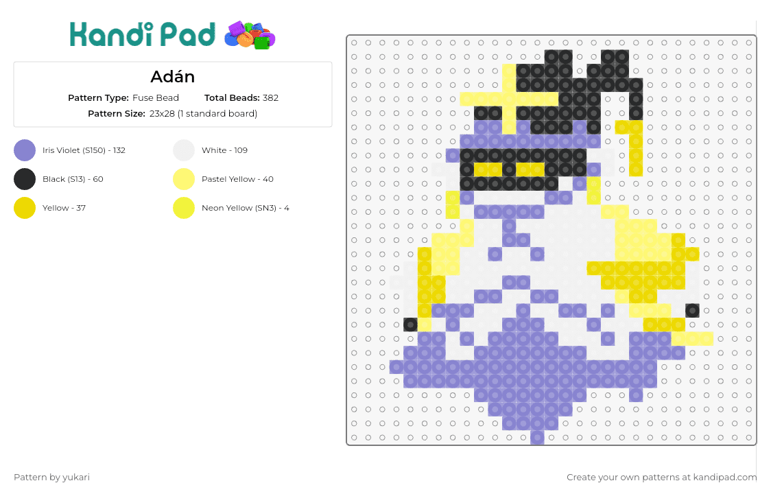 Adán - Fuse Bead Pattern by yukari on Kandi Pad - adam,hazbin hotel,character,animated,series,fan art,quirky,yellow,purple,white