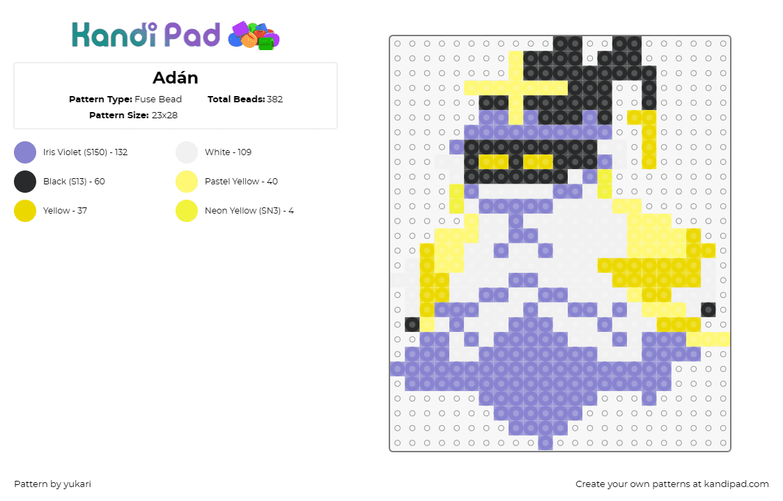 Adán - Fuse Bead Pattern by yukari on Kandi Pad - adam,hazbin hotel,character,animated,series,quirky,yellow,purple,white