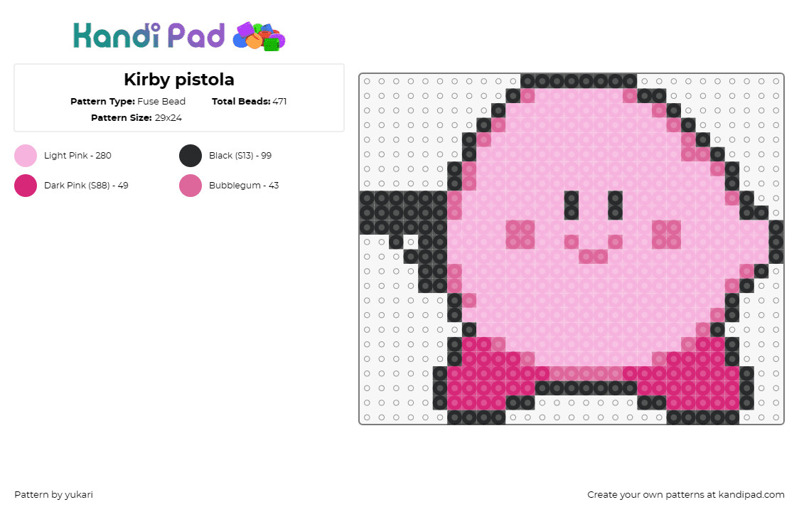 Kirby pistola - Fuse Bead Pattern by yukari on Kandi Pad - kirby,gun,weapon,nintendo,character,pink