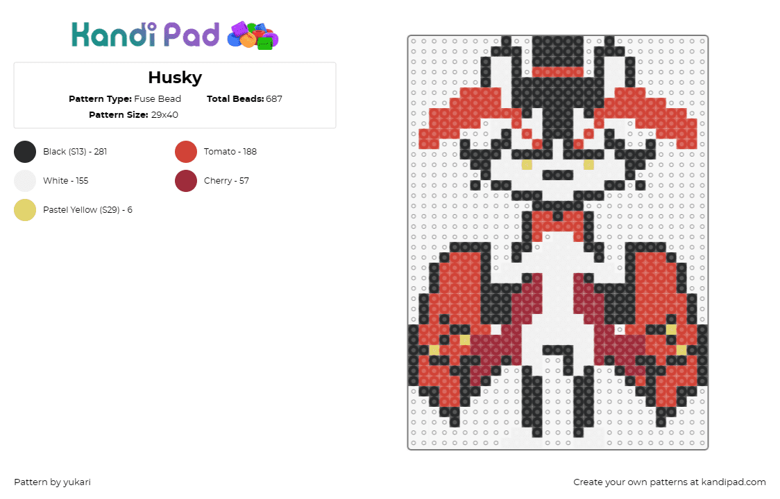 Husky - Fuse Bead Pattern by yukari on Kandi Pad - husk,hazbin hotel,character,demon,tv show,charismatic,attire,white,red