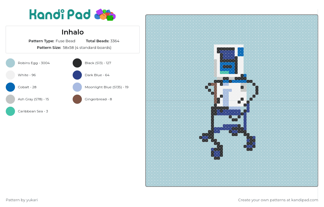 Inhalo - Fuse Bead Pattern by yukari on Kandi Pad - robot,humanoid,white,blue