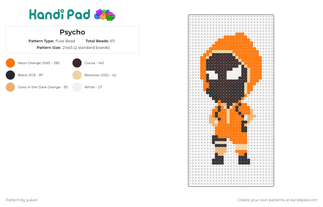 Psycho - Fuse Bead Pattern by yukari on Kandi Pad - psycho,character,orange suit,animated,mystery,charisma
