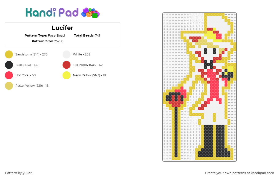 Lucifer - Fuse Bead Pattern by yukari on Kandi Pad - lucifer morningstar,hazbin hotel,character,animated,suit,gentleman,cane,yellow,r