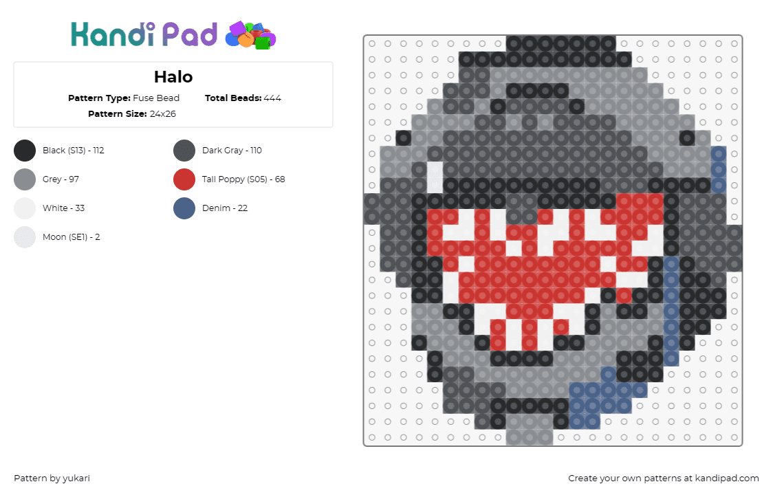 Halo - Fuse Bead Pattern by yukari on Kandi Pad - sharkface,halo,helmet,video game,red vs blue,menacing,epic,adventures,gray