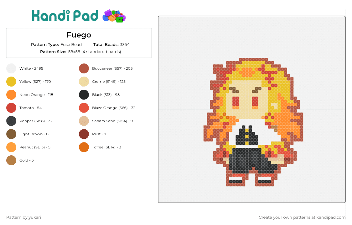 Fuego - Fuse Bead Pattern by yukari on Kandi Pad - fuego,fiery,character,chibi,anime,orange