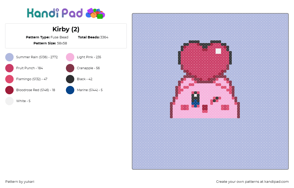 Kirby (2) - Fuse Bead Pattern by yukari on Kandi Pad - kirby,heart,nintendo,cute,love,pink,red