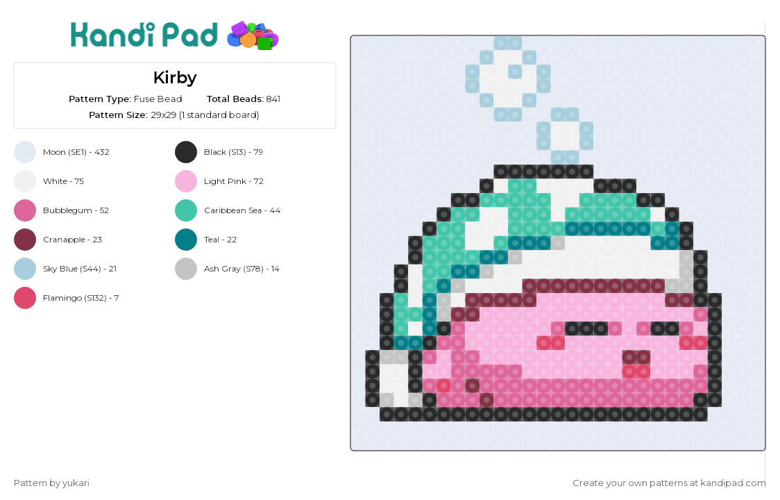 Kirby - Fuse Bead Pattern by yukari on Kandi Pad - kirby,sleepy,nintendo,character,cute,video game,playful,vibrant,round,pink,red
