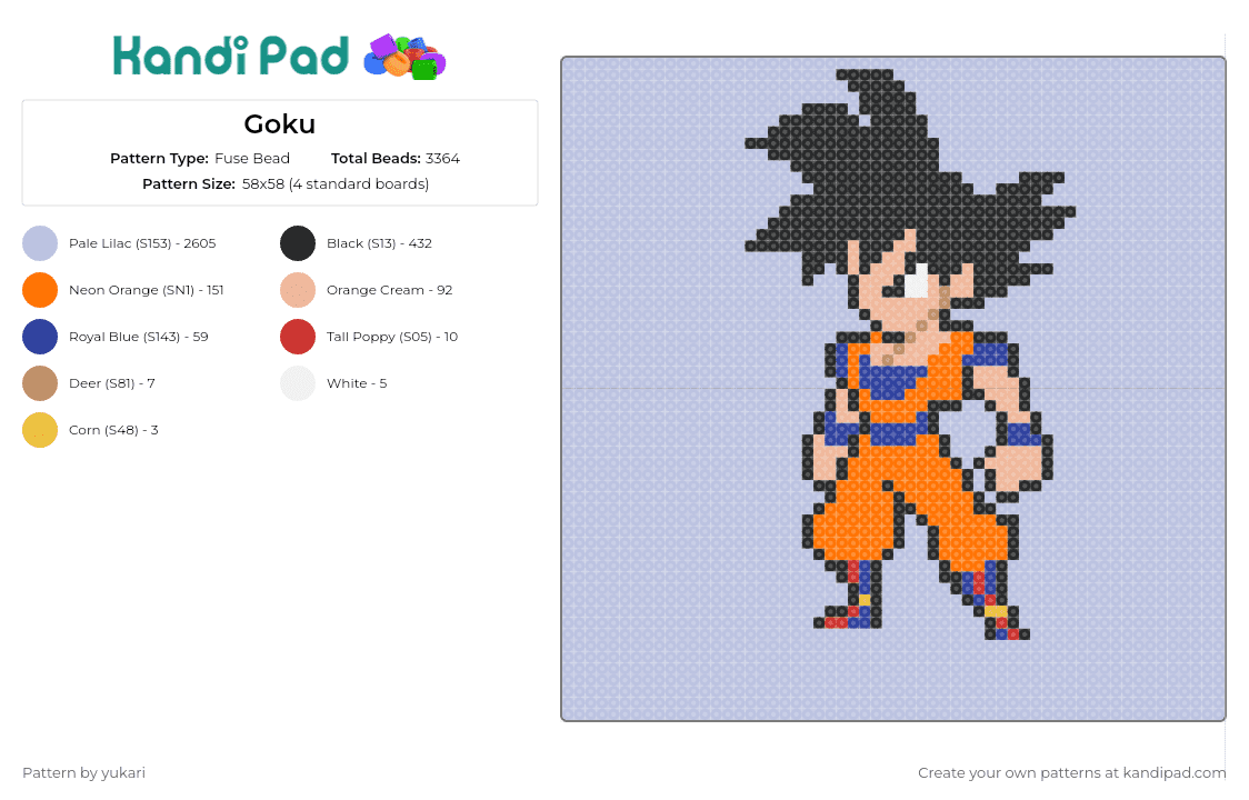 Goku - Fuse Bead Pattern by yukari on Kandi Pad - goku,dragonball z,character,anime,orange,black